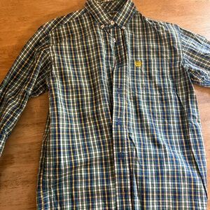 Cinch Button Down Shirt Long Sleeve Plaid Blue Green Cotton Boys Large 12